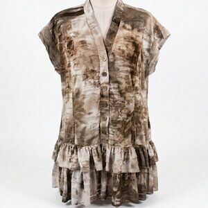 Gold Flava Blouse Size 16 Women's Ruffle Bottom Casual Comfy Brown Top